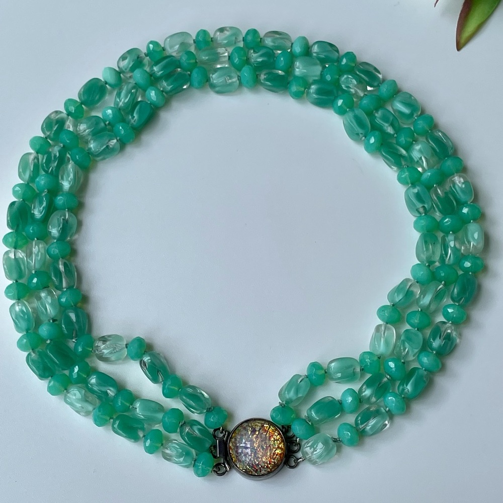 VTG Multi Strand Glass Beads 925 Choker Necklace